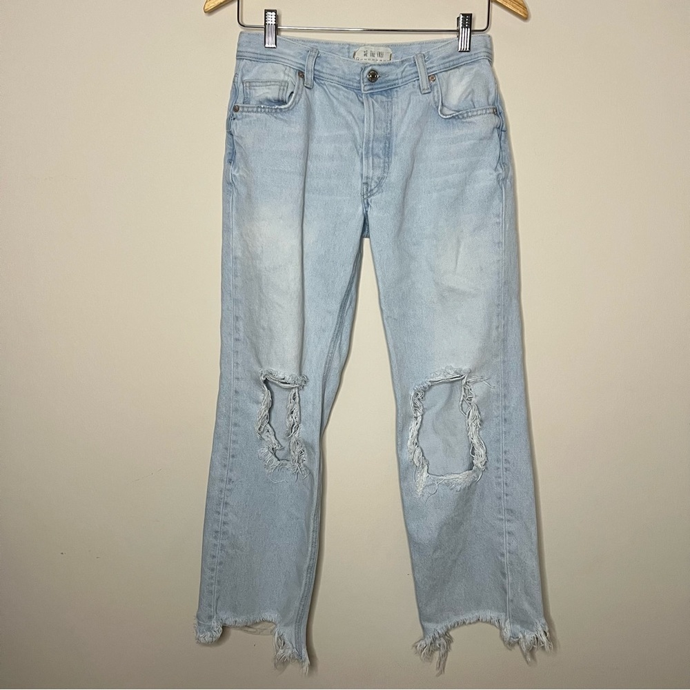 Free People - We The Free Light Wash Destroyed Jean Straight Ankle Slight Flare